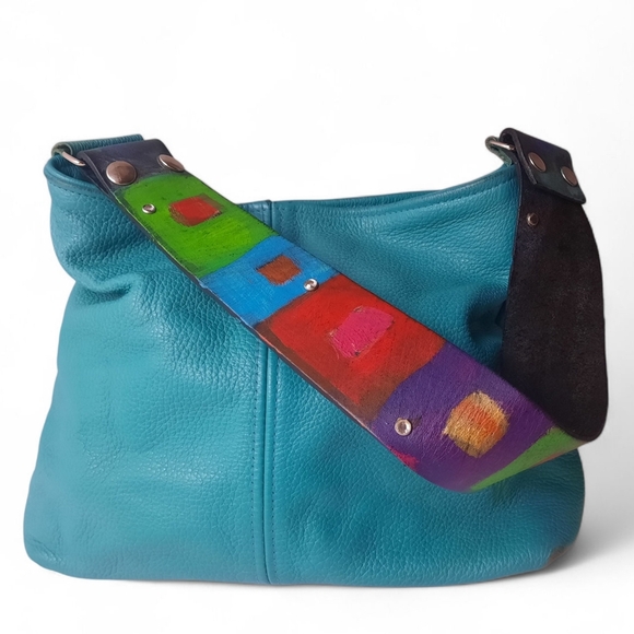 3 Interchangeable Straps KATIE KALSI Handpainted Leather Bucket Shoulder Bag - Picture 3 of 14